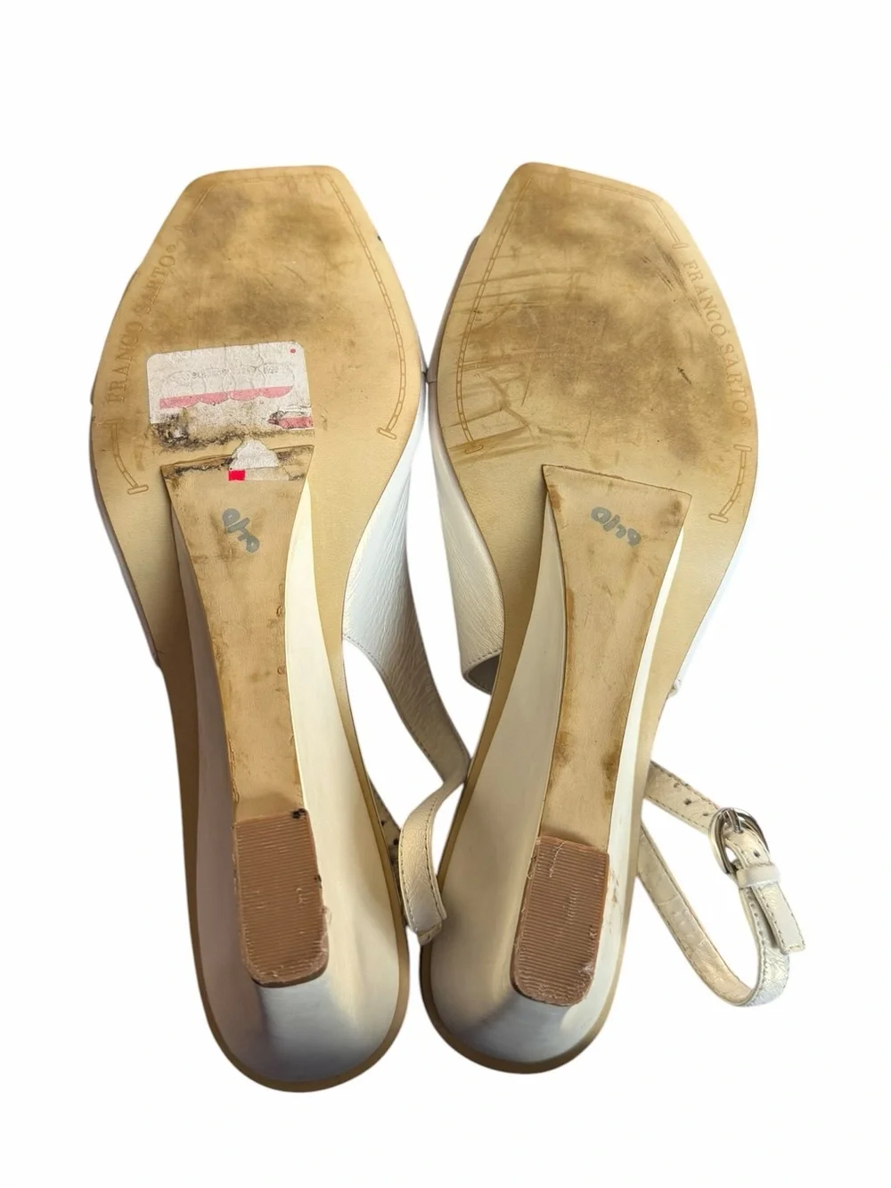 Vintage Y2K Franco Sarto 9M White Iridescent Pearl Slingback Wedge Sandals